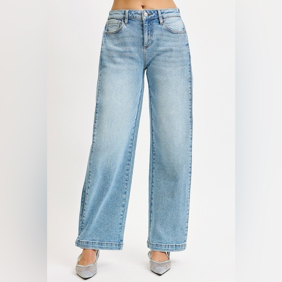 Risen Jeans Denim - RISEN Mid Rise Wide Barrel Convertible Wide Leg Snap Jeans Baggy Streetwear,Y2K